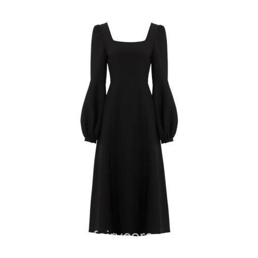 Black Retro Split Long Sleeve Hepburn Style Dress