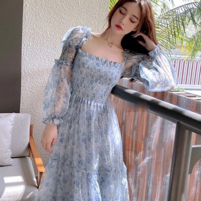 Blossom Lace Floral Puff Sleeve Fairycore Midi Dress