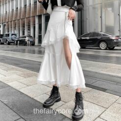 Chic Asymmetrical Split Lace Ruffles Skirt