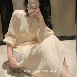 Comfy  Vintage Sequin Long Sleeve Fairycore Midi Dress