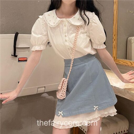 Dreamy Pleated Lace A-Line Bow Cute Skirt