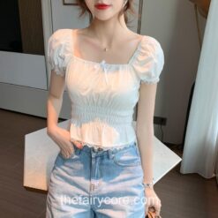 Short Puff Sleeve Square Collar Blouse