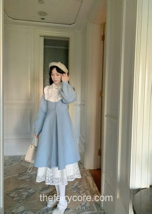 Charming Winter Warm Wool Patchwork Long Lolita Fairycore Outwear Coat 10