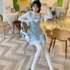 Fairycore Lolita Kawaii Split Bow Designer Lace Sweet Mini Dress 11