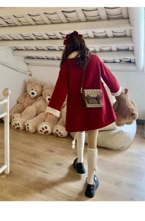 Fairycore Princess Winter Red Kawaii Wool Patchwork Warm Outwear Coat 10