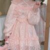 Gentle Fairycore Lolita Japanese Fairy Party Lace Heart Mini Dress 1