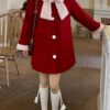 Fairycore Princess Winter Red Kawaii Wool Patchwork Warm Outwear Coat 6