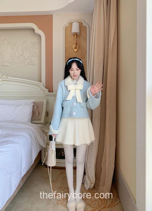 Softie Winter Kawaii White Velvet Fairycore Mini Skirt 2