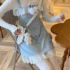 Fairycore Lolita Kawaii Split Bow Designer Lace Sweet Mini Dress 12