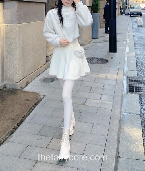 Softie Winter Kawaii White Velvet Fairycore Mini Skirt 4