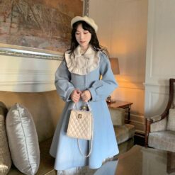 Charming Winter Warm Wool Patchwork Long Lolita Fairycore Outwear Coat 3