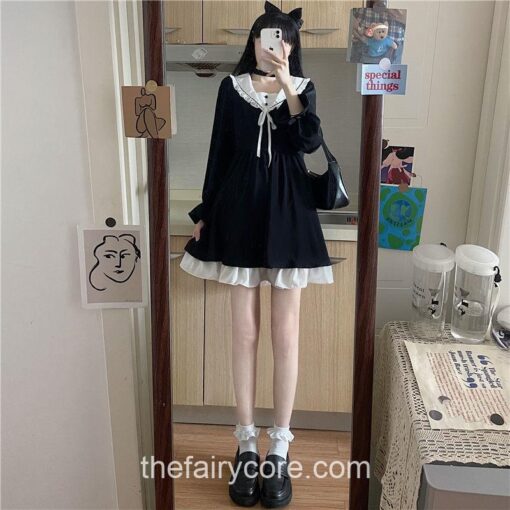 Gentle Fairycore Black Lolita Patchwork Mini Dress 4
