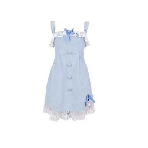 Fairycore Lolita Kawaii Split Bow Designer Lace Sweet Mini Dress 3