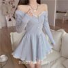 Gentle Knitted Fairycore Lace Patchwork Party Mini Dress 10