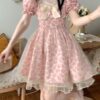 Kawaii Bow Floral Lace Lolita French Mini Dress 3