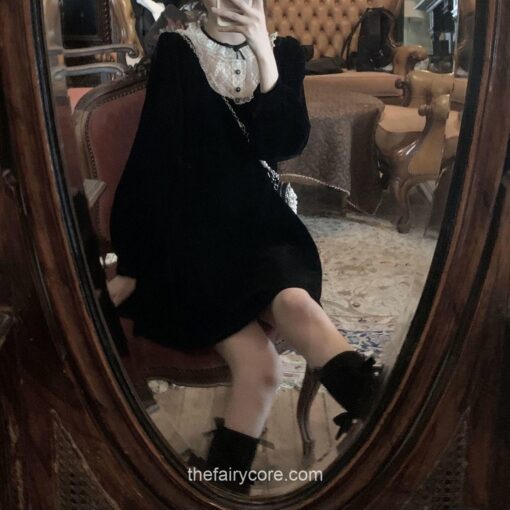 Retro Black Gothic Lace Patchwork Fairycore Mini Dress 10