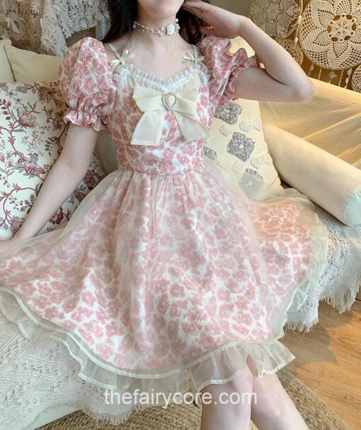 Kawaii Bow Floral Lace Lolita French Mini Dress 11