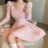 Dolly Kawaii Knitted Solid Bodycon Chic Fairycore Mini Dress 8
