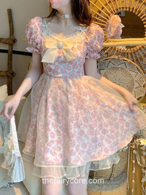 Kawaii Bow Floral Lace Lolita French Mini Dress 10