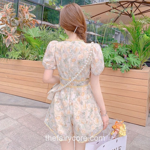 Aesthetic Floral Short Jumpsuit Summer Lace Print Mini Dress 3