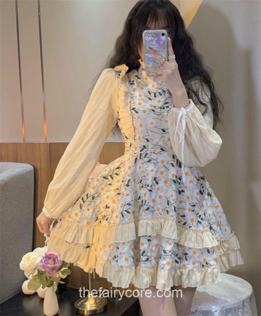 Lolita Kawaii Floral Patchwork Vintage Mini Dress 3