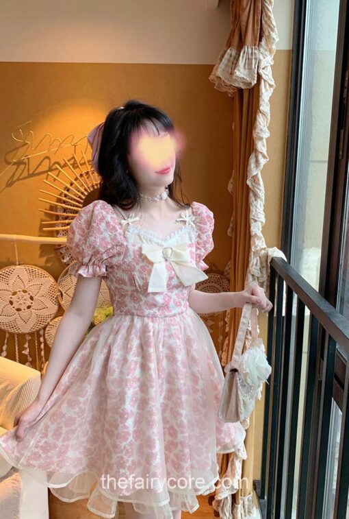 Kawaii Bow Floral Lace Lolita French Mini Dress 12