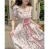 Charming Floral Princess Fairy Sweet Puff Sleeve Dress 8