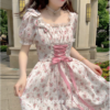 Charming Floral Princess Fairy Sweet Puff Sleeve Dress 4