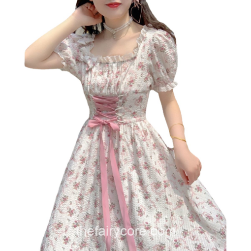 Charming Floral Princess Fairy Sweet Puff Sleeve Dress 6