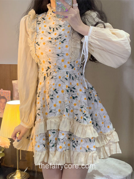 Lolita Kawaii Floral Patchwork Vintage Mini Dress 2