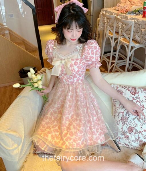 Kawaii Bow Floral Lace Lolita French Mini Dress 4